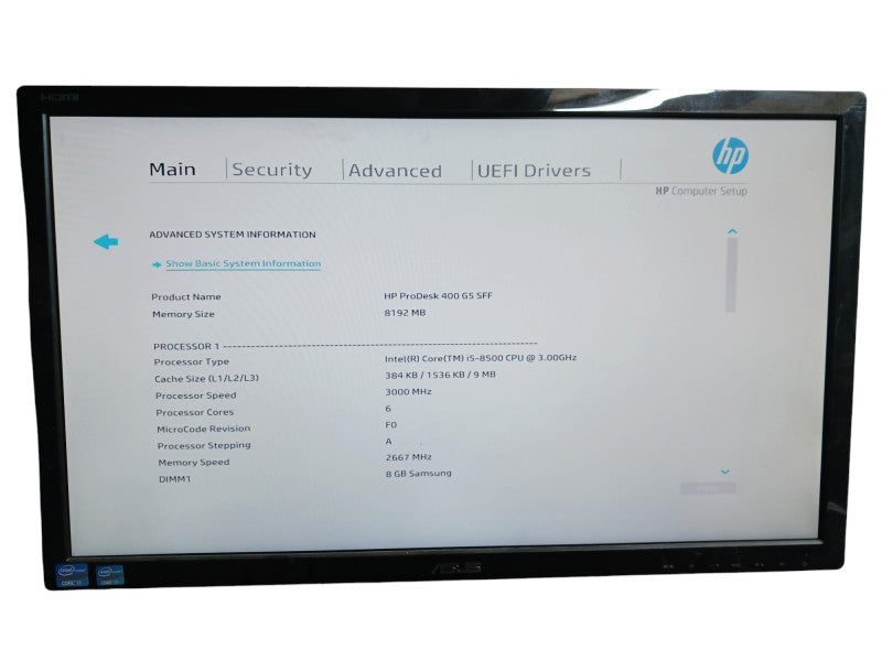 HP ProDesk 400 G5 SFF Intel i5 8th Gen 3.0GHz 8GB RAM