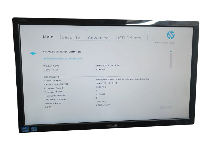 HP EliteDesk 705 G4 AMD Ryzen 5 Pro 2400G 3.6ghz 8GB DDR4 Q