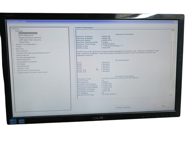 Dell OptiPlex 3070 Tower Intel i3-9100 3.6GHz 8GB DDR4 Q