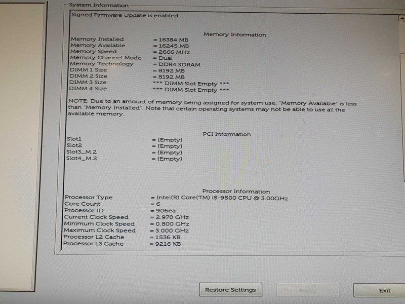 Dell Optiplex 5070 SFF i5- 9500 CPU @ 3.00GHz 16GB DDR4 Q