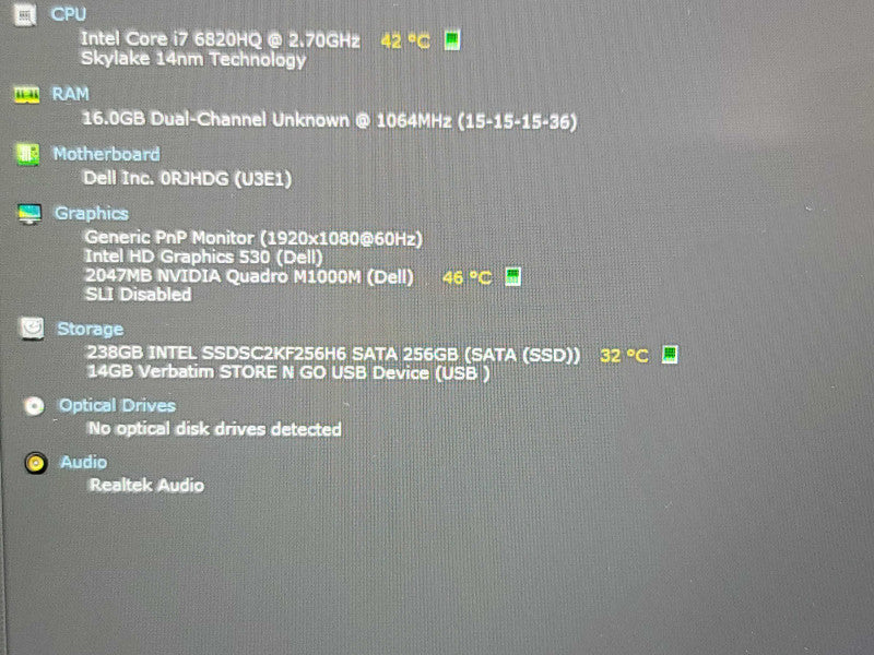 Dell Precision 7510| i7-6820HQ| 16GB DDR4| Quadro M1000| 240GB SSD READ Qβ BudLap