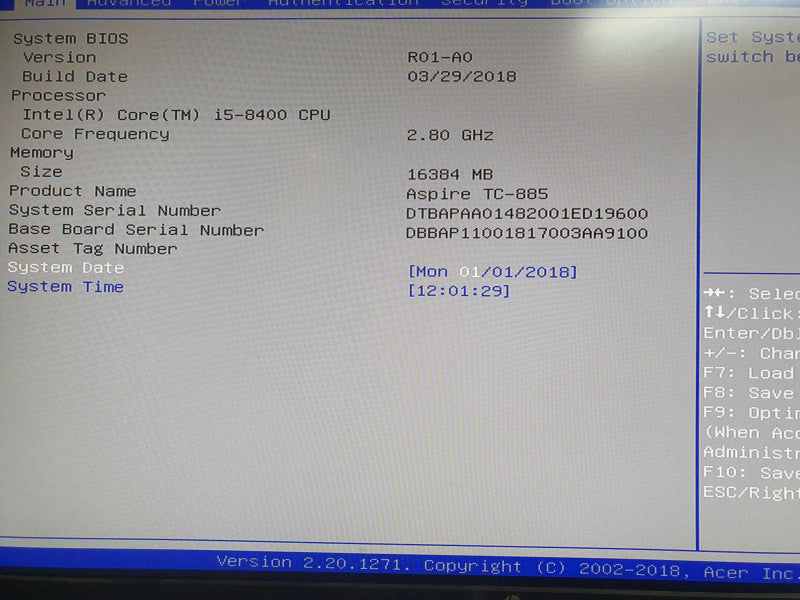 Acer Aspire TC-885-EB11 | i5-8400 @ 2.80GHz | 16GB DDR4