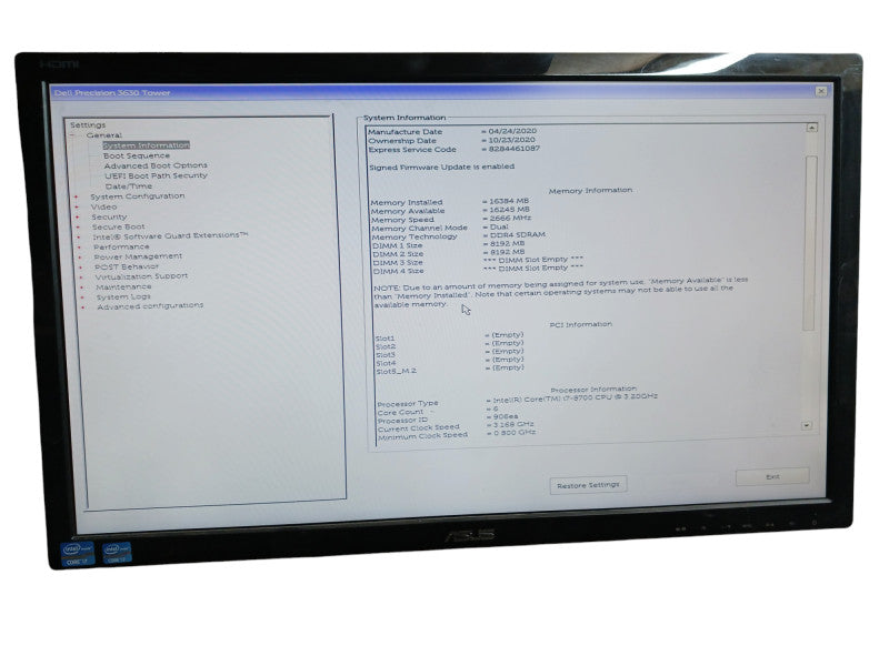 Dell Precision 3630 Tower i7-8700 3.2GHz 16GB DDR4