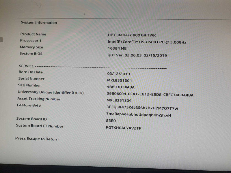 HP EliteDesk 800 G4 Tower | i5 8500 @ 3.00GHz | 16GB DDR4