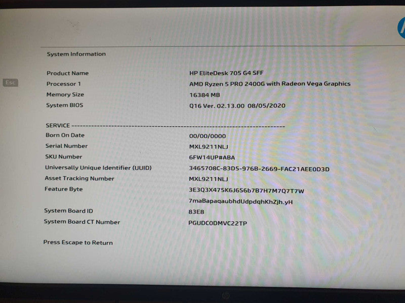 HP EliteDesk 705 G4 SFF AMD Ryzen 5 2400G 16GB DDR4 RAM Q
