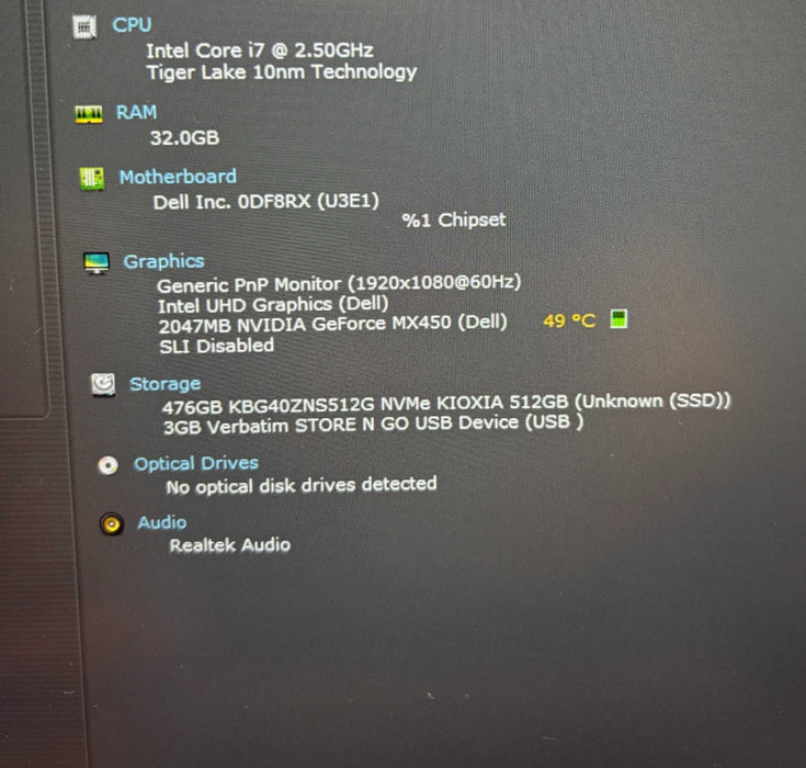 Dell Latitude 5421 i7-11850H@2.5GHz GeForce MX450 2GB GPU 32GB RAM 512GB SSD  Lap200