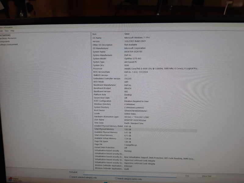 Dell OptiPlex 5270 AIO i5-9500 CPU @ 3.00 GHz, 8 GB RAM, 256GB M.2, Win 11 Pr Q