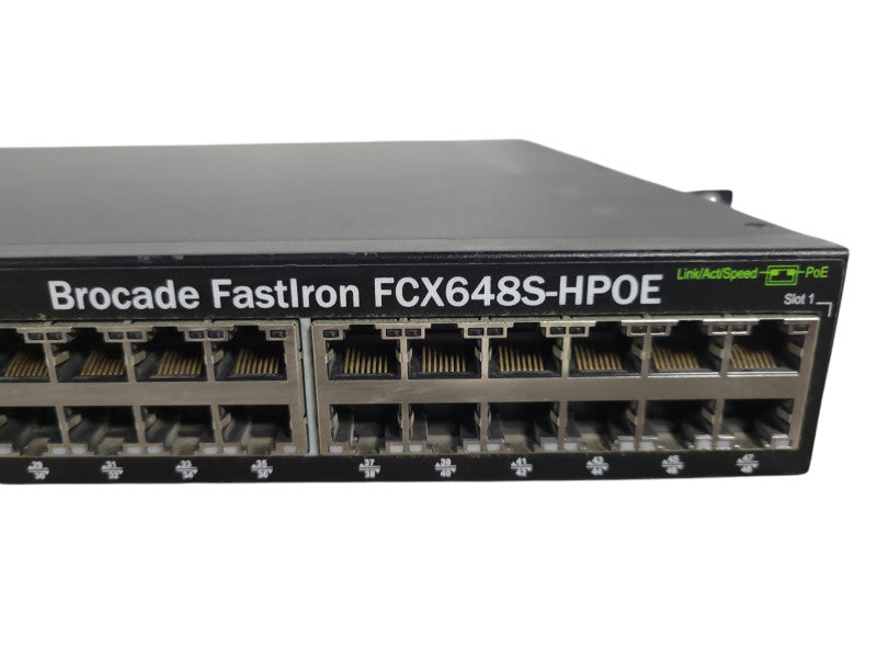 Brocade FCX648S-HPOE 48 Port Gigabit PoE Network Switch, 2 X PSUs READ !