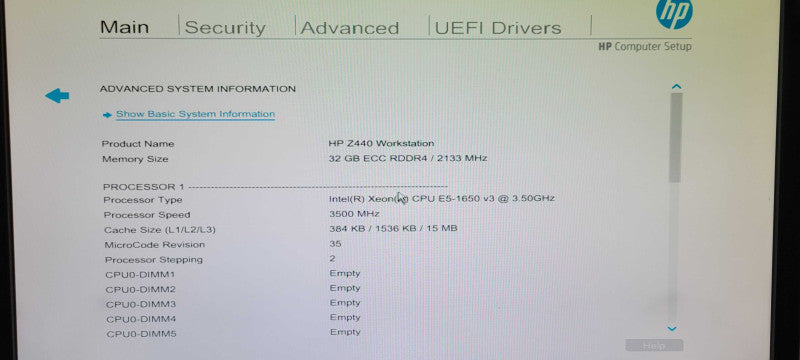 HP Z440 Workstation, Xeon E5-1650v3 3.5GHz, 32GB DDR4, No HDD, No GPU _