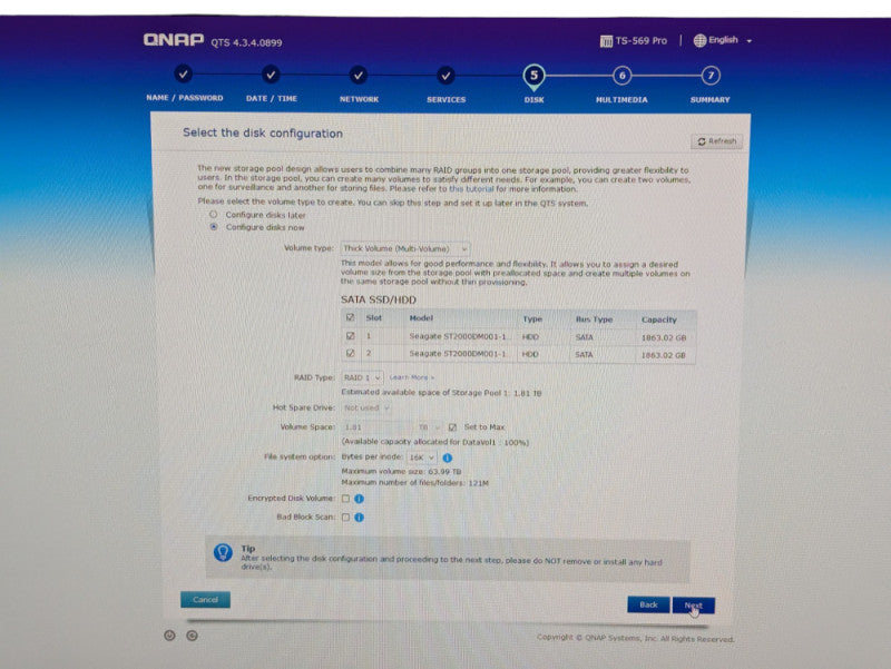 QNAP TS-569 Pro 5 Bay NAS with 2x 2TB HDDs installed  -