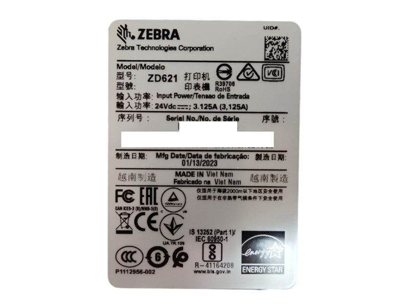Zebra ZD621 ZD6A042-301F00EZ, ZEBRA Direct Thermal Printer USB/Serial/Ethernet Q
