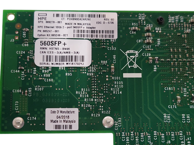 HPE 669279-001 10GB 2-Port 560SFP Adapter w/ SFPs, FH Bracket _
