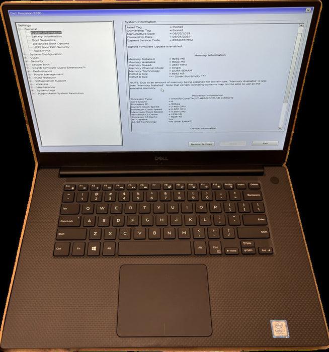 Dell Precision 5530 i7-8850H 8GB RAM No Battery For Parts/Repair READ! Q Lap200