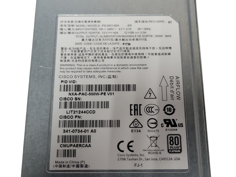 CISCO NXA-PAC-500W-PE 500W Nexus N9K Power Supply  Q_