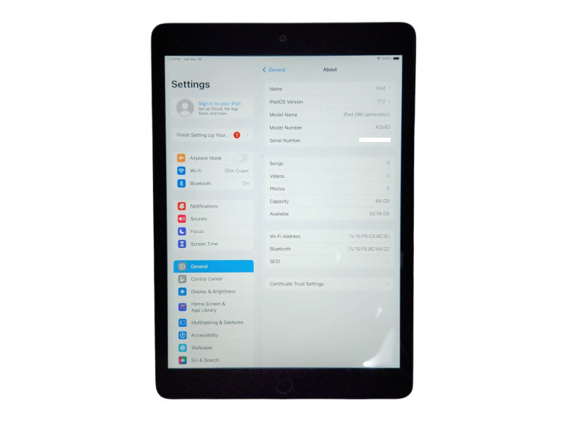 Apple iPad 9th Gen 64GB (A2602), Unlocked