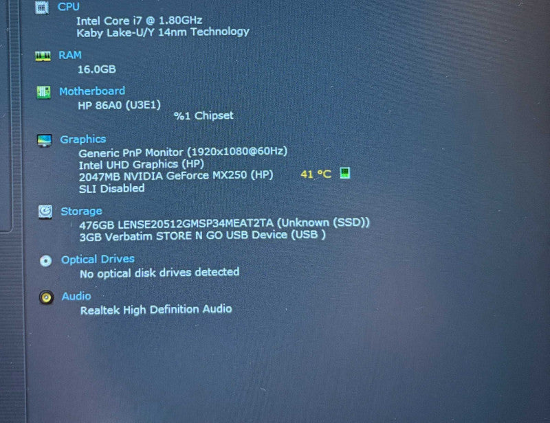 HP ProBook 450 G7 i7-10510U@1.8GHz GeForce MX250 2GB GPU 16GB 512SSD READ  Lap200