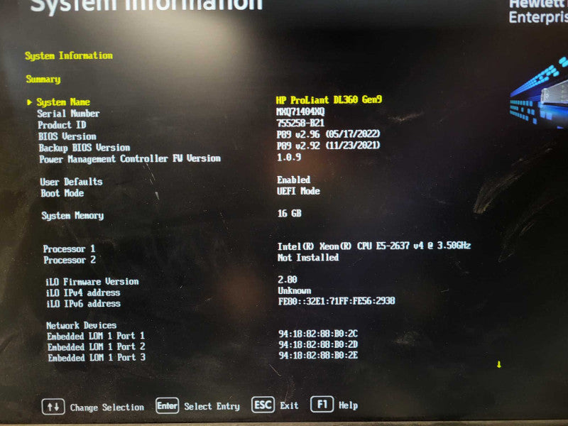 HP ProLiant DL360 Gen9 | Xeon E5-2637 v4 | 16GB DDR4 | No HDD | P440ar $