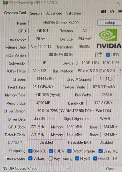 NVIDIA Quadro K4200 4GB GDDR5 Video Graphics Card GPU _