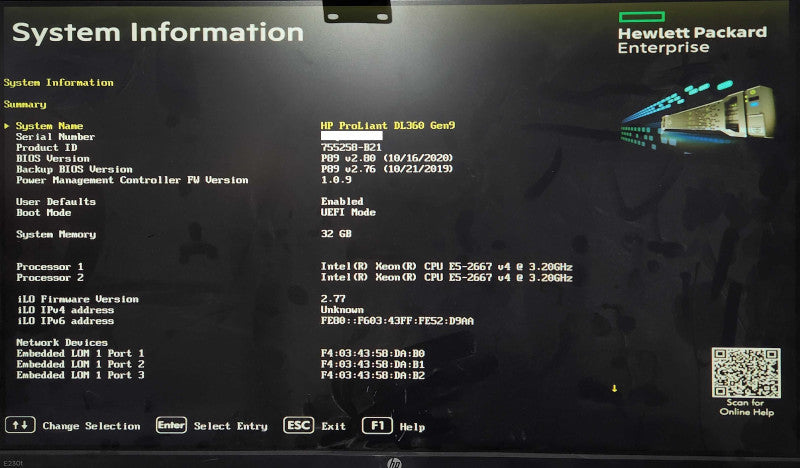 HP ProLiant DL360 Gen9 1U 8x2.5", Xeon E5-2667 v3 3.20GHz, 32GB RAM, P440ar