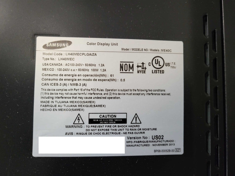 Samsung 40" ME40C Color Display Unit (LH40DMECPLGA/ZA) No remote controller  Q$