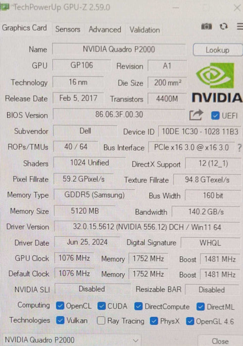 NVIDIA QUADRO P2000 5GB GDDR5 Graphics Card with 4x DisplayPort _