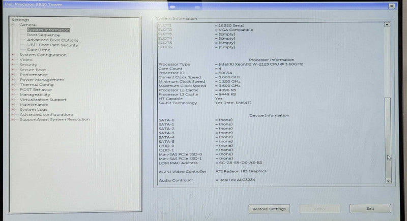 Dell Precision 5820 Tower Workstation, Xeon W-2123 3.60GHz, 16GB DDR4, No GPU