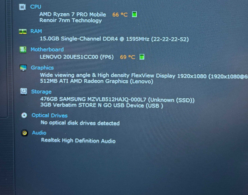 Lenovo ThinkPad T14 AMD Ryzen 7 PRO 4750U@1.7GHz 16GB RAM 512GB SSD  Lap200