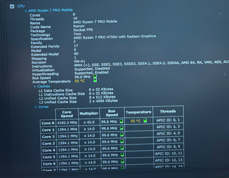 Lenovo ThinkPad T14 AMD Ryzen 7 PRO 4750U@1.7GHz 16GB RAM 512GB SSD  Lap200