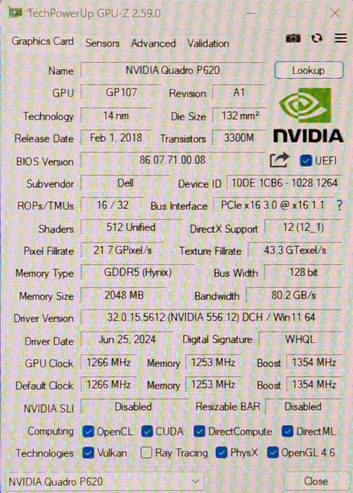 Nvidia Quadro P620 2GB GDDR5 PCIe x16 High Profile Video Card Q