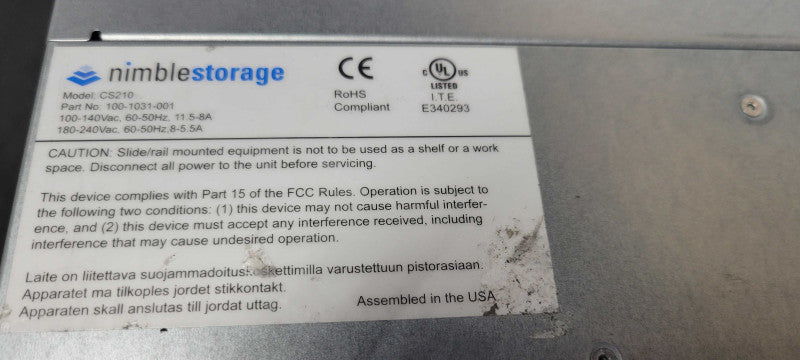 Nimble CS210 Storage 12x 3.5" HDD Bays Dual Controller No HDD, 1x PSU, SEE _