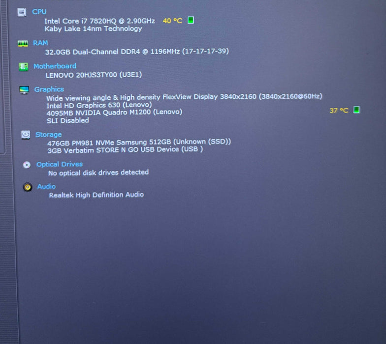 Lenovo ThinkPad P51 i7-7820HQ M1200 4GB 4K GPU 32GB 512SSD BIOS Locked READ!  Lap200