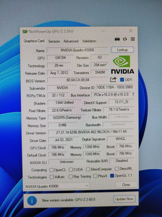 PNY NVIDIA Quadro K5000 | 4GB GDDR5 PCI-E Graphics Card | 2x DP, DVI !