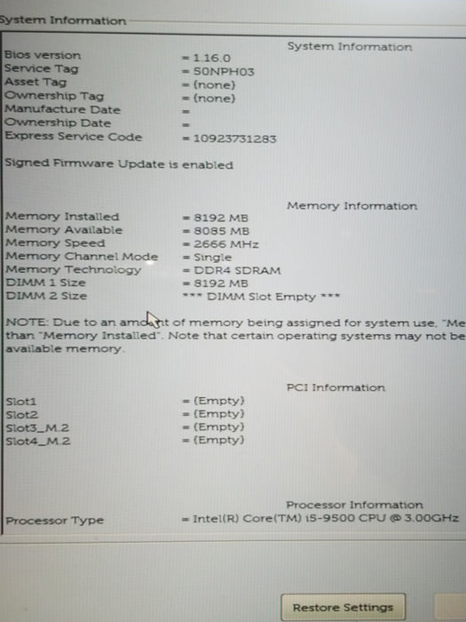 Dell OptiPlex 3070 SFF Intel Core i5-9500@3.0GHz RAM 8GB NO-HDD/SSD
