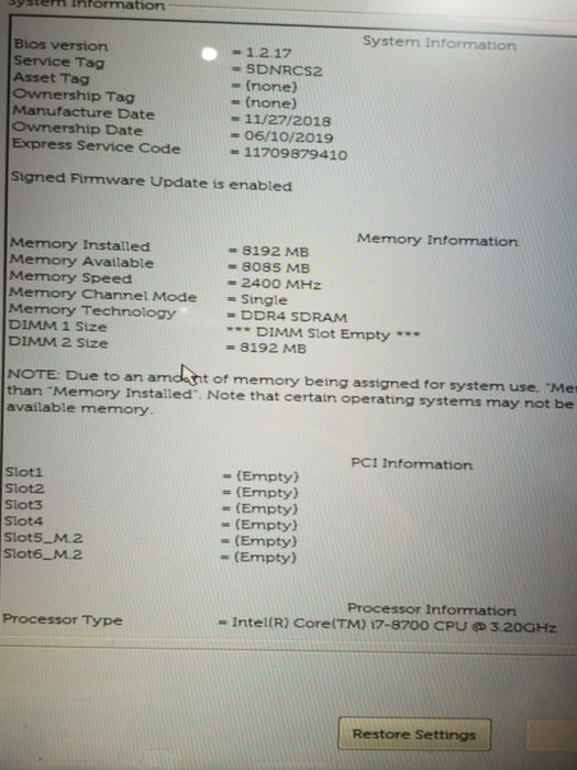Dell OptiPlex 3060 Tower i7-8700 3.2GHz 8GB RAM NO- HDD/SSD