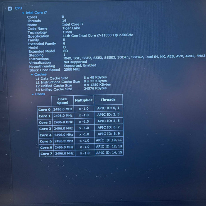 Dell Precision 3561 i7-11850H NVIDIA T6004GB GPU 32GB 512SSD No Power Adapter  Lap200