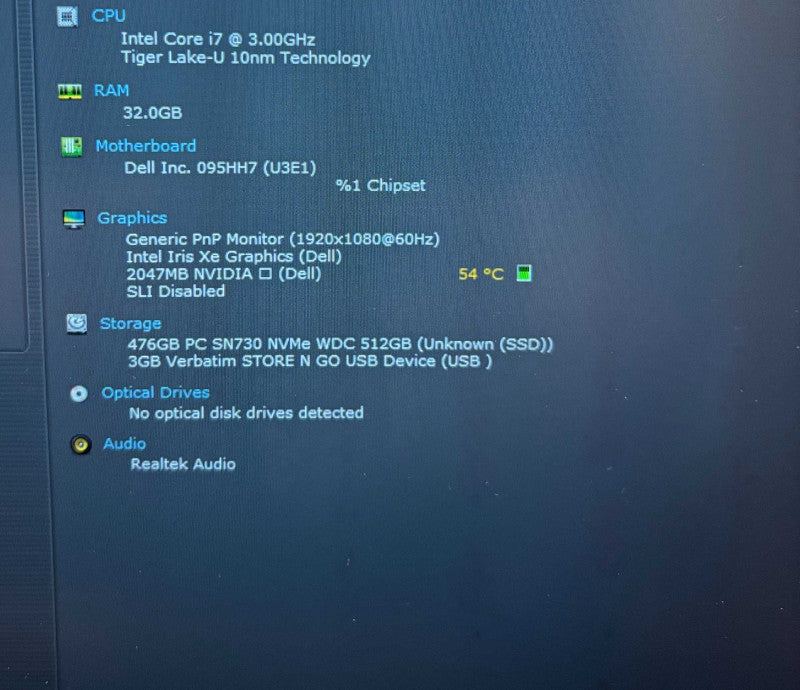 Dell Precision 3560 i7-1185G7@3GHz NVIDIA T500 2GB GPU 32GB RAM 512GB SSD  Lap200