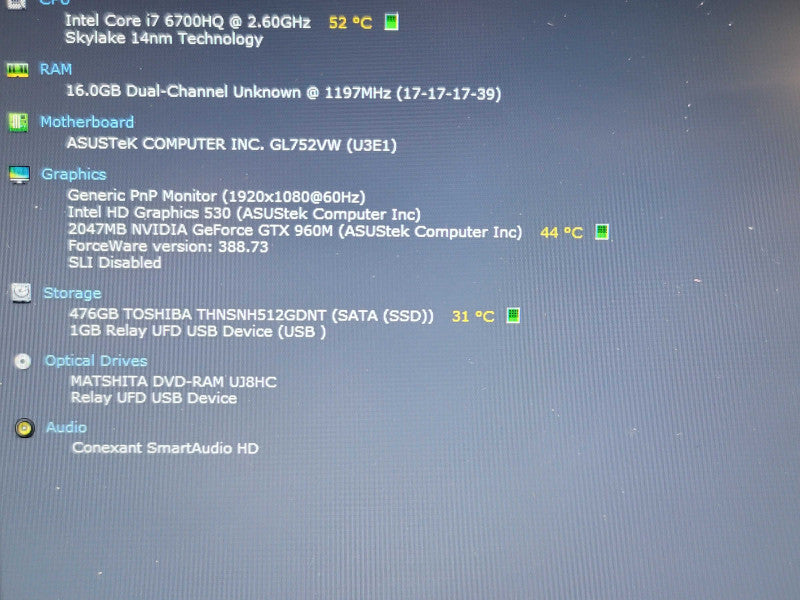 ASUS ROG GL752V| i7-6700HQ| 16GB DDR4| GTX 960M| 512GB SATA SSD READ β Lap200