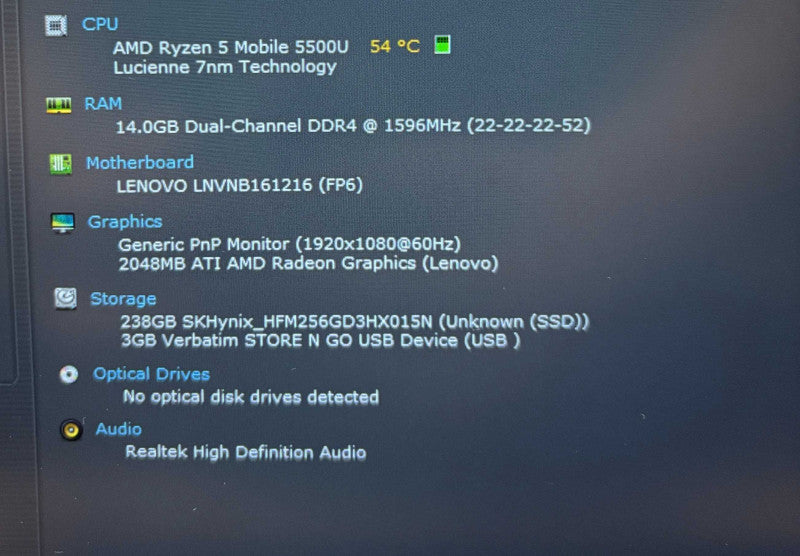 Lenovo ThinkBook 14 G3 ACL AMD Ryzen 5 5500U Radeon GPU 16GB RAM 256GB SSD  Lap200