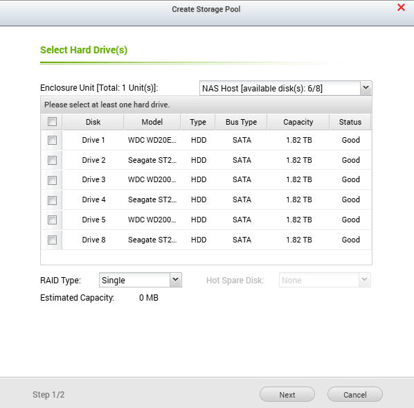 QNAP TVS-871U-RP 8-Bay NAS, 6x 2TB HDD & 1x 256GB mSATA