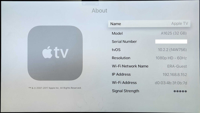 Apple TV (4th Generation) HD Media Streamer A1625, 32GB