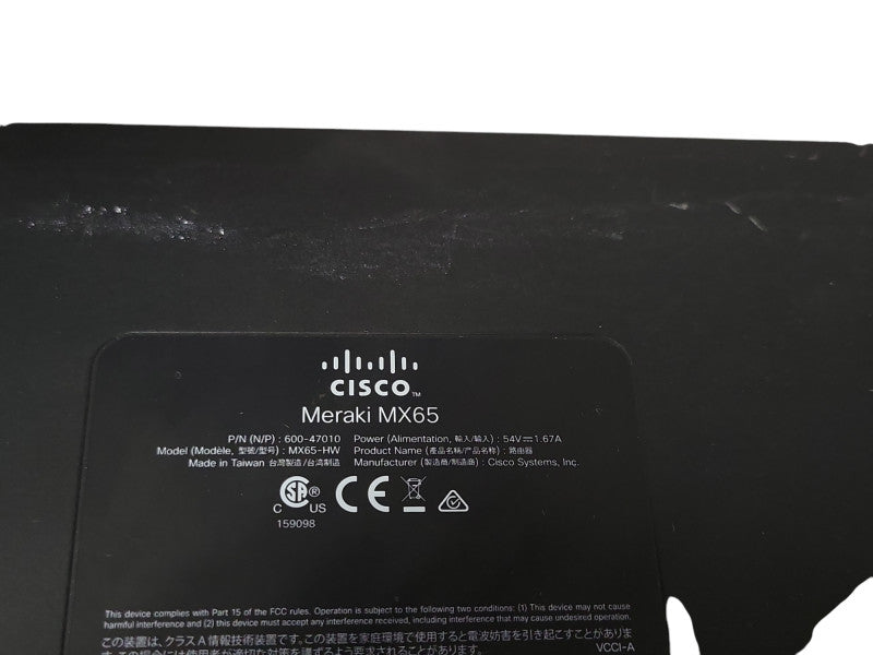 Cisco Meraki MX65-HW Cloud Managed Security Appliance - UNCLAIMED, READ Q_