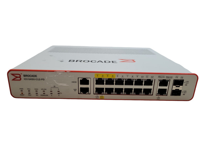 BROCADE ICX6450-C12-PD 12P 1 GbE compact switch (4 PoE+), 2x100 Mbps/1 GbE SF Q%