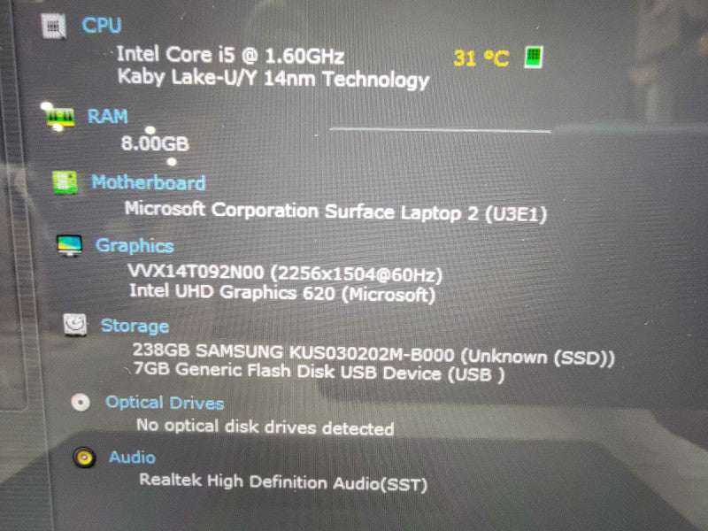 MS Surface Laptop 2 1796 15" |4-Core i5-8250U @1.6GHz 8GB RAM 256GB SSD -READ  Lap200