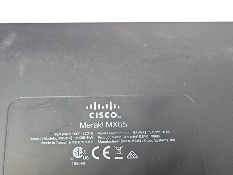 Cisco Meraki MX65-HW Cloud Managed Security Appliance - UNCLAIMED, SEE Q_