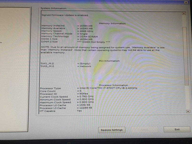 Dell OptiPlex 7060 USFF | i7-8700T @ 2.4GHz 16GB DDR4 Q
