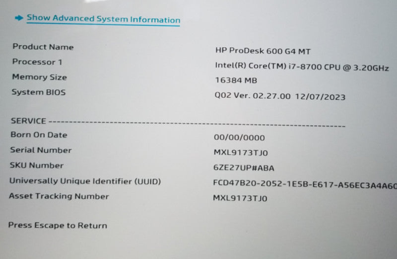 HP PRODESK 600 G4 MT TOWER DESKTOP | I7-8700@3.2GHZ 16GB RAM