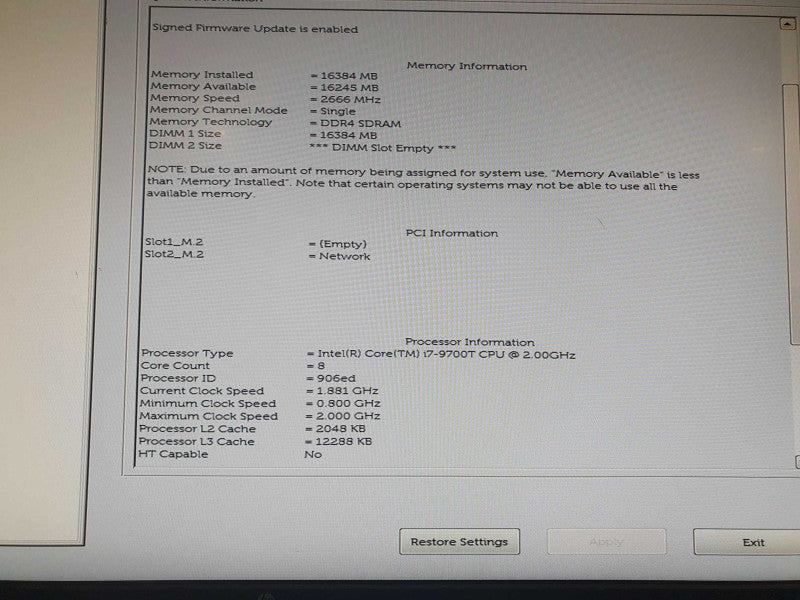 Dell Optiplex 7070 USFF | i7 - 9700T CPU @ 2.00GHz | 16GB DDR4 Ram