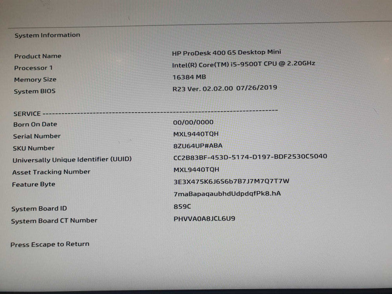 HP ProDesk 400 G5 Desktop Mini | i5-9500T CPU @ 2.20GHz | 16GB DDR4