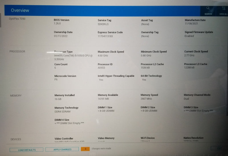 Dell OptiPlex 7090 SFF Intel i5-10505@3.20GHz 16GB DDR4  Q