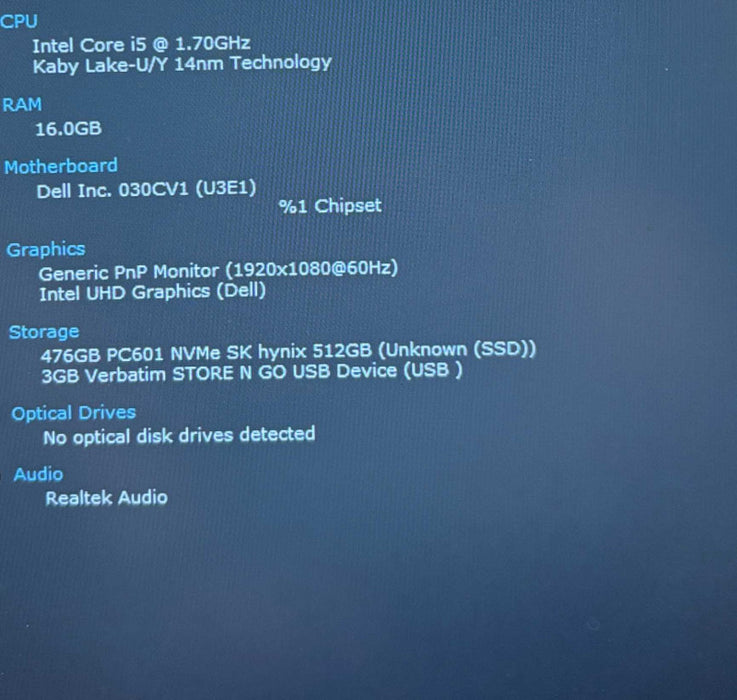 Dell Latitude 5410 Intel Core i5-10310U@1.7GHz 16GB RAM 256GB SSD READ  Lap200